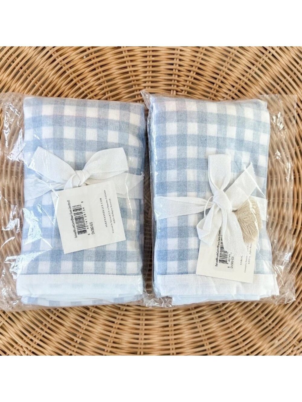NEW Serena & Lily Belvedere Flannel Euro Pillow Shams (Set of 2)-Blue Gingham